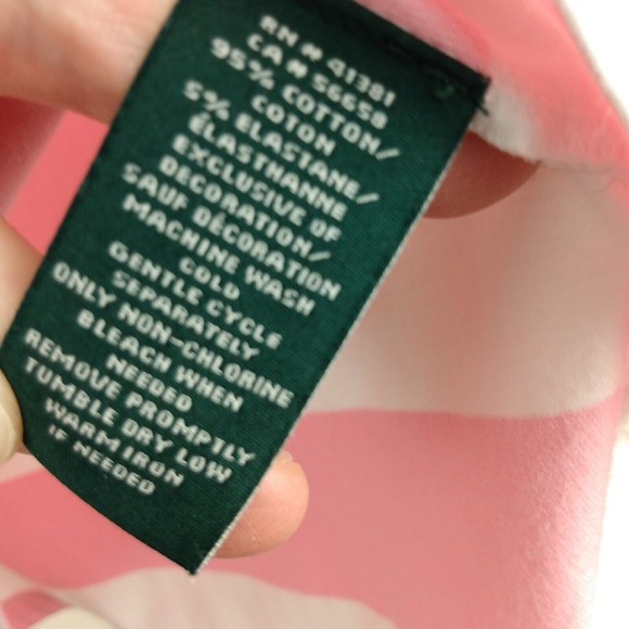 Lauren Ralph Lauren Active Women Polo Top Short Sleeve Pink & White Stripe Small - Picture 5 of 7